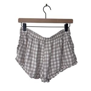 PIGLET IN BED 100% Linen Mini Sleep Shorts Mushroom Check Size Large